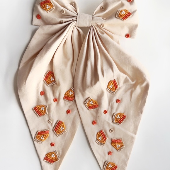 Beautiful embroidered beaded luxury hair bow accessory women girls holiday - Picture 2 of 3